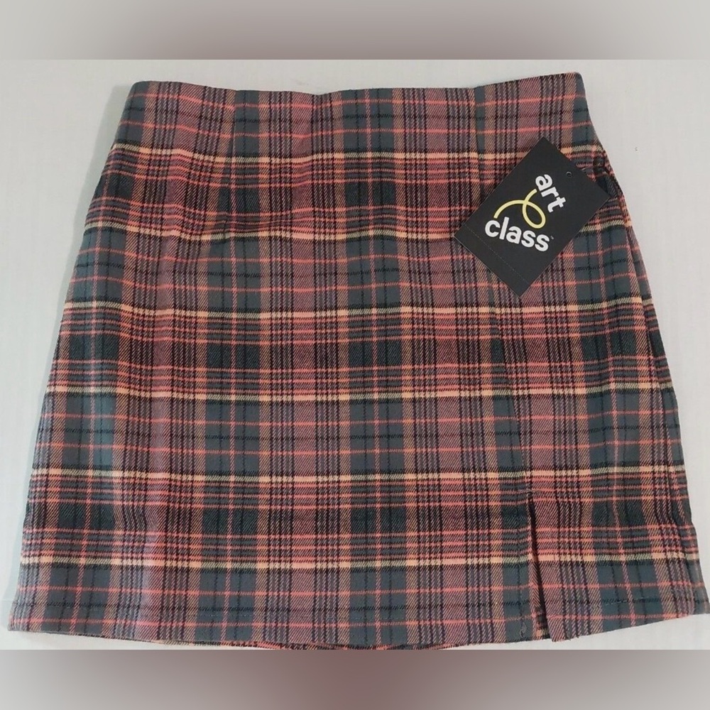 Girls' Plaid Notch-Front Skirt - Art Class Coral Plaid - Size L
